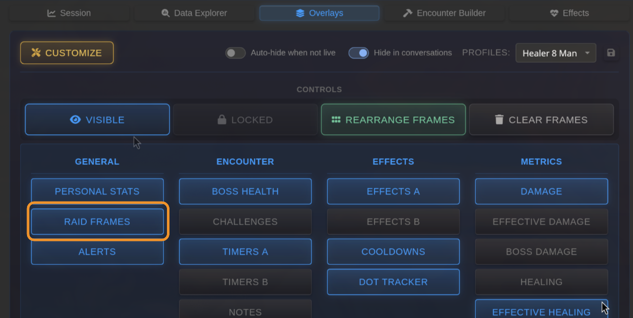 BARAS – Heiler: HoTs und Schilde auf Raid Frames – Beispielansicht 1