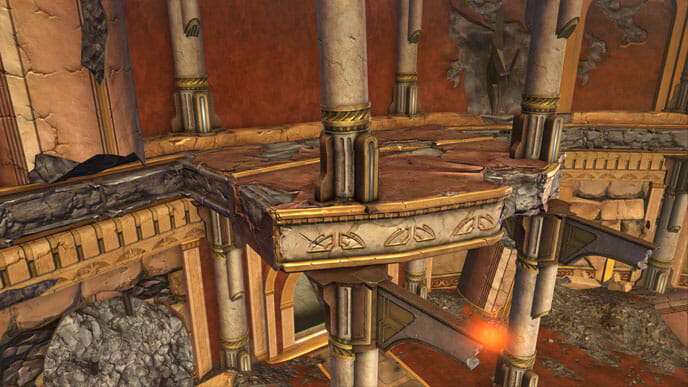 Vom oberen Umgang lässt du dich auf die darunterliegende Säule mit dem Datacron fallen.
