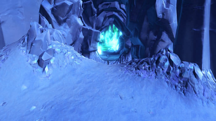Der grünlich leuchtende Kristalleingang führt in die richtige Höhle.