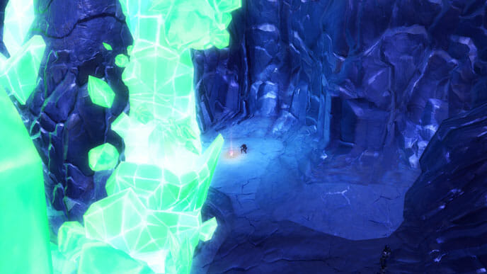 Das violette Datacron liegt hinter der großen Kristallsäule in der Höhle.