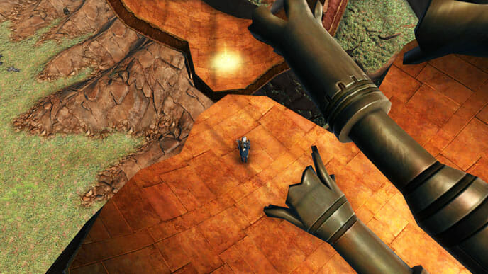 Hinter dem letzten Riss in der orangefarbenen Leitung liegt das Datacron.