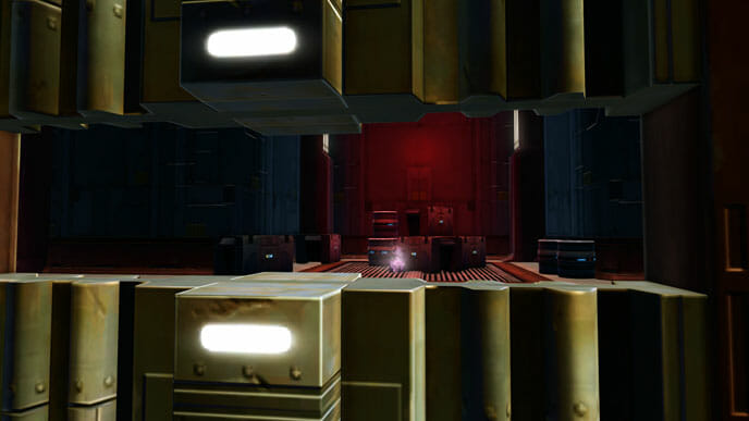 Der versteckte Gang endet beim violetten Datacron.