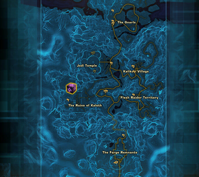 Das violette Datacron befindet sich im oberen Bereich der Ruins of Kaleth.