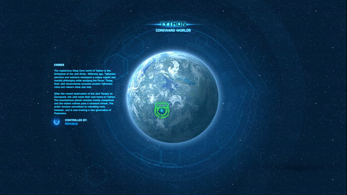 Tython ist das Ziel auf der Galaxiskarte deines republikanischen Raumschiffs.