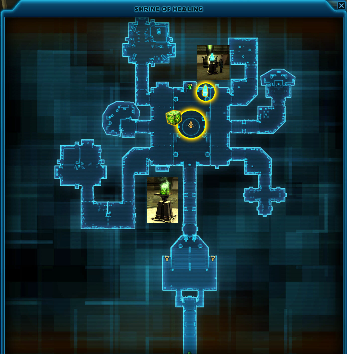 Die Schrein-Karte markiert den Raum mit dem Datacron und den Kristall zur Einstimmung.