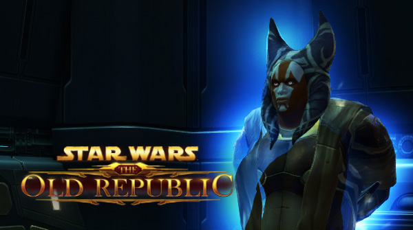 Bozwed mit seiner hellen Aura: bearbeitete Spielaufnahme mit SWTOR-Logo, keine unveränderte Kampfaufnahme.